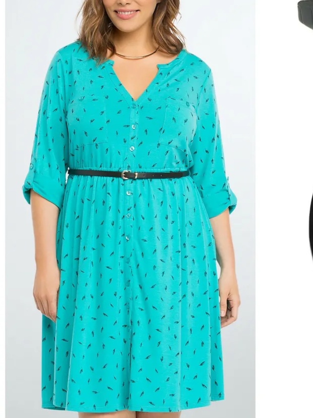 Torrid Teal 3/4 Roll Tab Sleeve Dress with Button Detail Size 0X *missing belt*